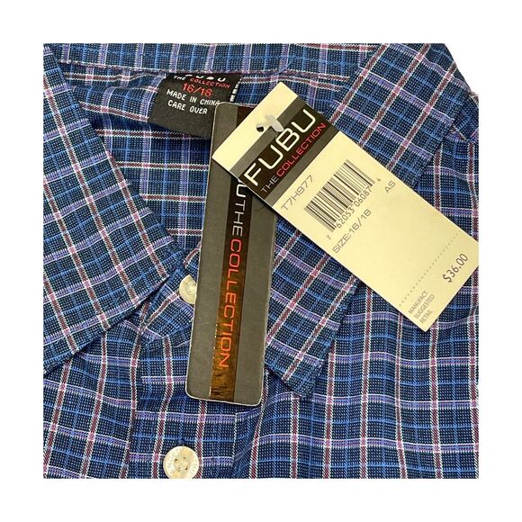 Fubu The Collection Plaid Long Sleeved Dress Shirt Men’s Size 16/18 NWT - Picture 8 of 9